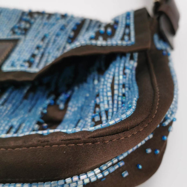 Sold Fendi Baguette Black Silk with Blue Beads