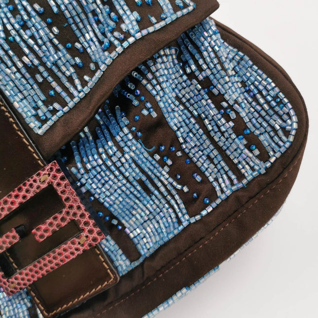 Sold Fendi Baguette Black Silk with Blue Beads