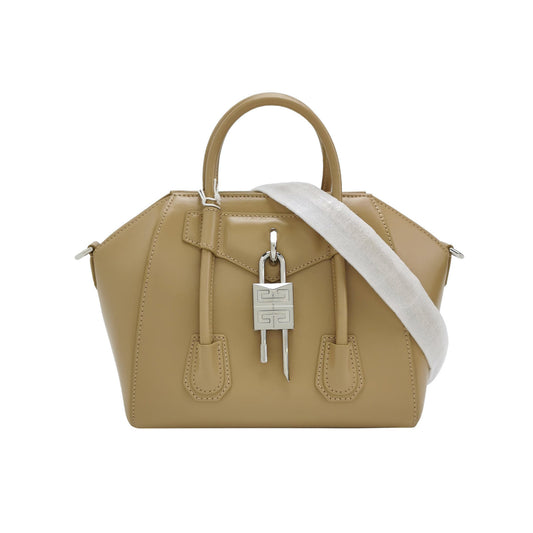 Givenchy Antigona Lock Mini Beige Smooth Leather Top Handle bag with Strap