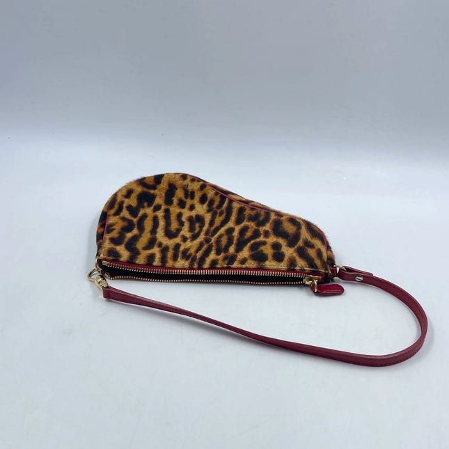 Dior Saddle Vintage Classic Leopard Print Ponyhair Calfskin leather red strap zip opening