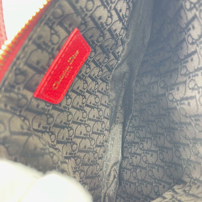 Dior Saddle Vintage Classic Leopard Print Ponyhair Calfskin leather red strap zip opening