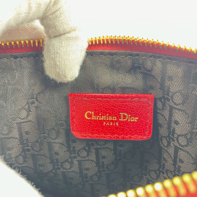 Dior Saddle Vintage Classic Leopard Print Ponyhair Calfskin leather red strap zip opening