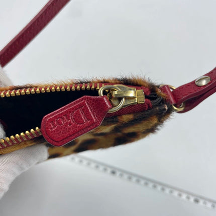 Dior Saddle Vintage Classic Leopard Print Ponyhair Calfskin leather red strap zip opening
