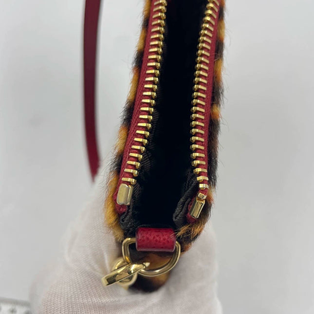 Dior Saddle Vintage Classic Leopard Print Ponyhair Calfskin leather red strap zip opening