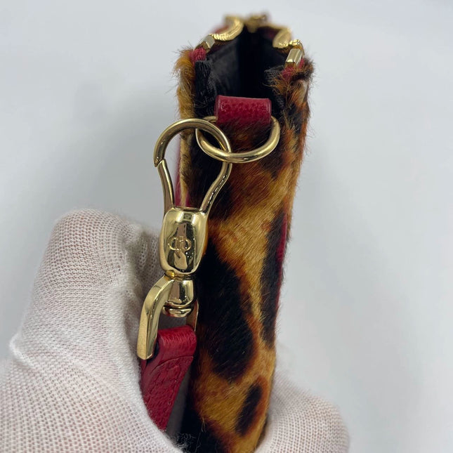 Dior Saddle Vintage Classic Leopard Print Ponyhair Calfskin leather red strap zip opening
