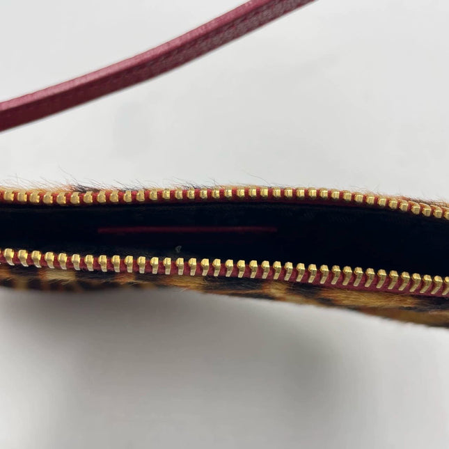 Dior Saddle Vintage Classic Leopard Print Ponyhair Calfskin leather red strap zip opening