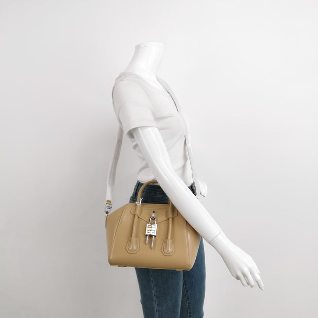 Givenchy Antigona Lock Mini Beige Smooth Leather Top Handle bag with Strap