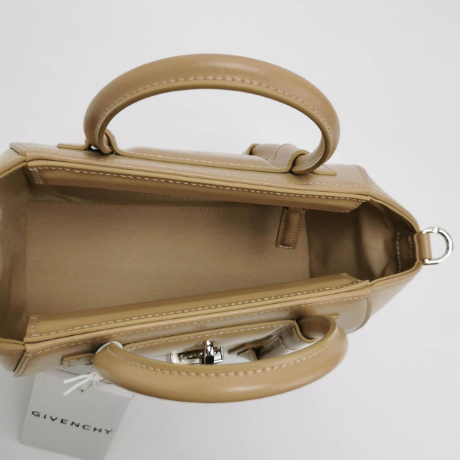 Givenchy Antigona Lock Mini Beige Smooth Leather Top Handle bag with Strap
