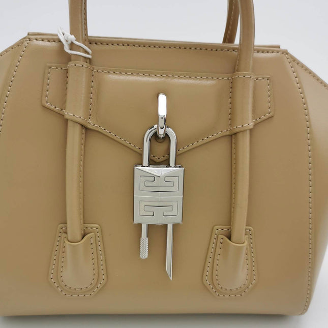 Givenchy Antigona Lock Mini Beige Smooth Leather Top Handle bag with Strap