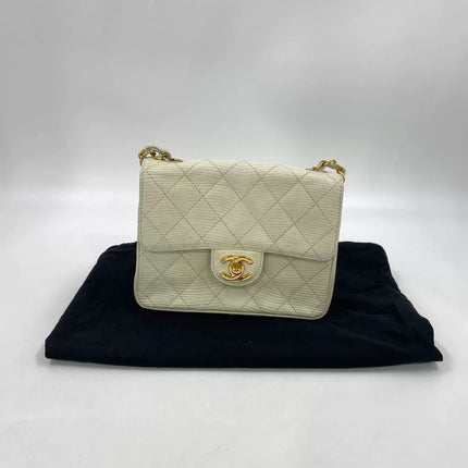 Chanel Mini Square Flap Bag Vintage White Lizard-skin Leather 24k Gold Plated Hardware, 2000-2002