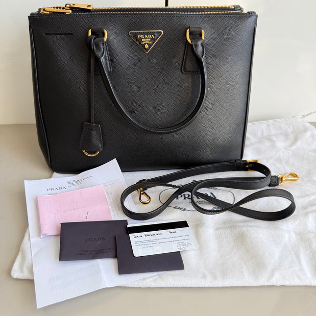 Prada Galleria Saffiano Leather Large Black with Strap
