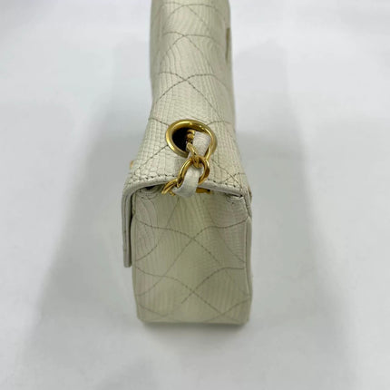 Chanel Mini Square Flap Bag Vintage White Lizard-skin Leather 24k Gold Plated Hardware, 2000-2002