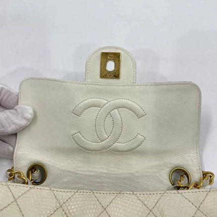 Chanel Mini Square Flap Bag Vintage White Lizard-skin Leather 24k Gold Plated Hardware, 2000-2002