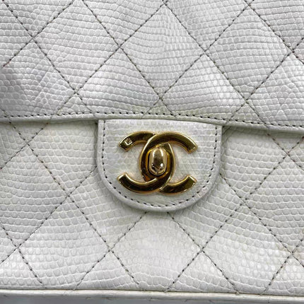 Chanel Mini Square Flap Bag Vintage White Lizard-skin Leather 24k Gold Plated Hardware, 2000-2002