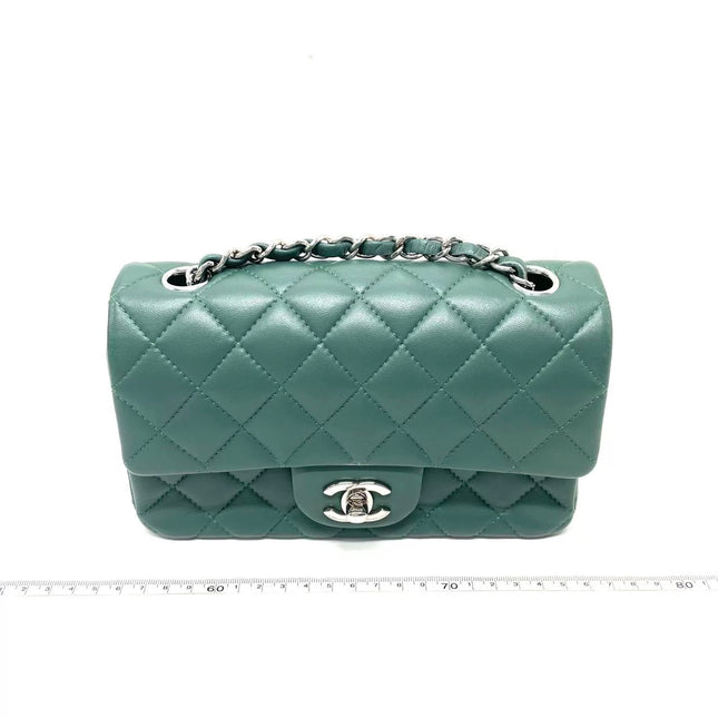 Chanel Classic Flap Mini Rectangular 2019 Green Lambskin Leather Silver Hardware