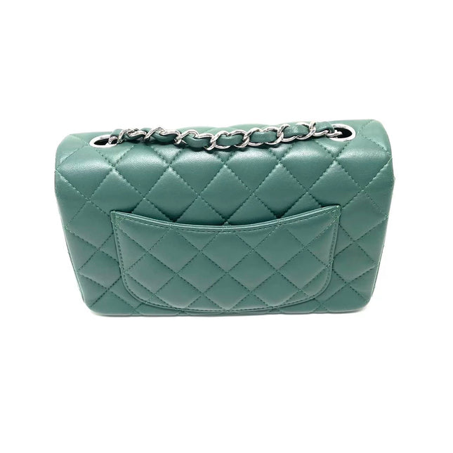 Chanel Classic Flap Mini Rectangular 2019 Green Lambskin Leather Silver Hardware