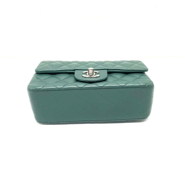Chanel Classic Flap Mini Rectangular 2019 Green Lambskin Leather Silver Hardware