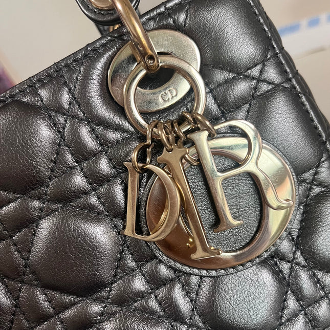 Sold Lady Dior Small ABCdior Gunmetal Grey Cannage Lambskin Handbag with ABC Strap