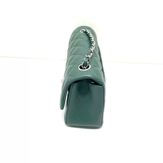 Chanel Classic Flap Mini Rectangular 2019 Green Lambskin Leather Silver Hardware