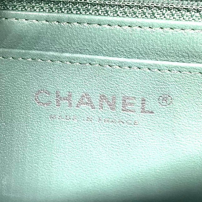 Chanel Classic Flap Mini Rectangular 2019 Green Lambskin Leather Silver Hardware