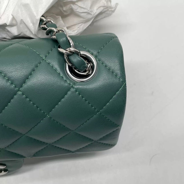 Chanel Classic Flap Mini Rectangular 2019 Green Lambskin Leather Silver Hardware
