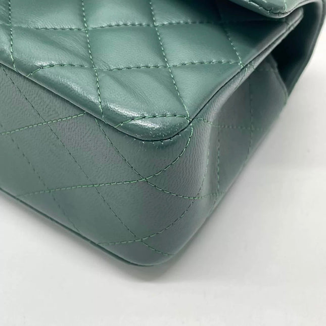 Chanel Classic Flap Mini Rectangular 2019 Green Lambskin Leather Silver Hardware