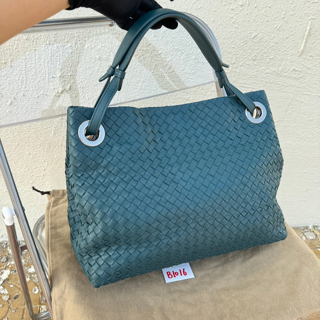 Bottega Veneta Garda Teal Blue Intrecciato Nappa Leather Large 33cm