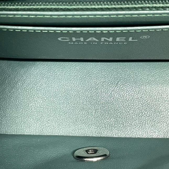 Chanel Classic Flap Mini Rectangular 2019 Green Lambskin Leather Silver Hardware