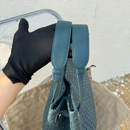 Bottega Veneta Garda Teal Blue Intrecciato Nappa Leather Large 33cm