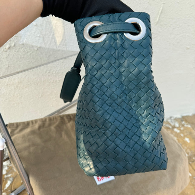 Bottega Veneta Garda Teal Blue Intrecciato Nappa Leather Large 33cm