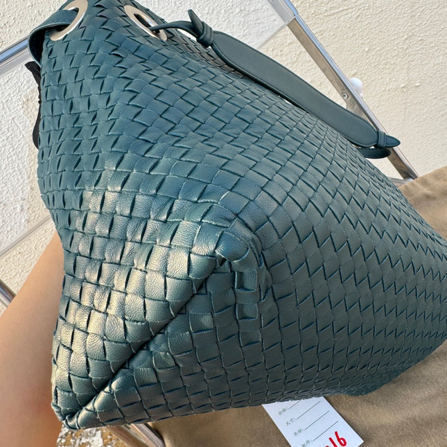 Bottega Veneta Garda Teal Blue Intrecciato Nappa Leather Large 33cm