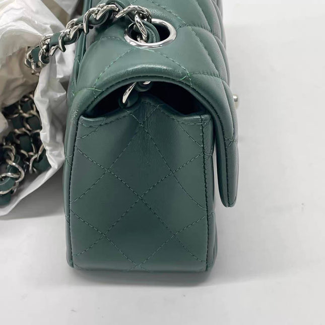 Chanel Classic Flap Mini Rectangular 2019 Green Lambskin Leather Silver Hardware