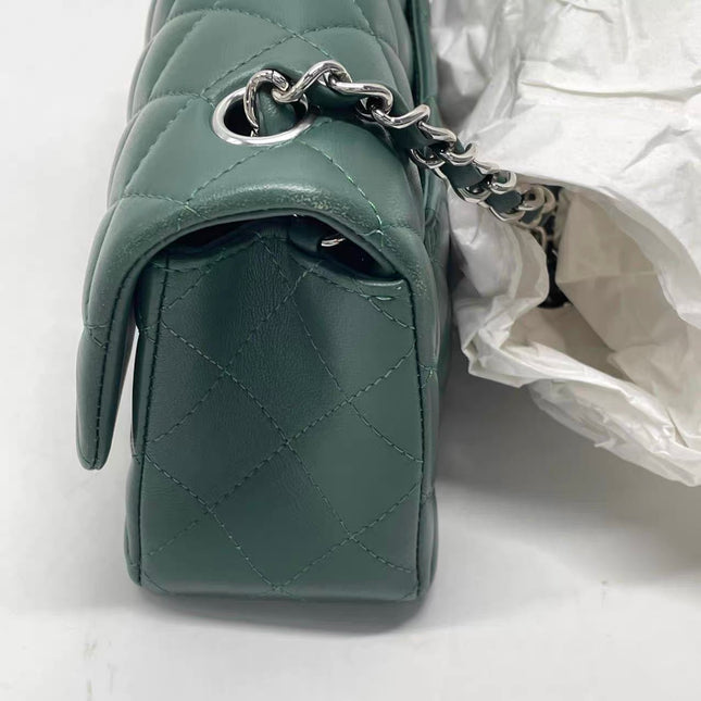 Chanel Classic Flap Mini Rectangular 2019 Green Lambskin Leather Silver Hardware