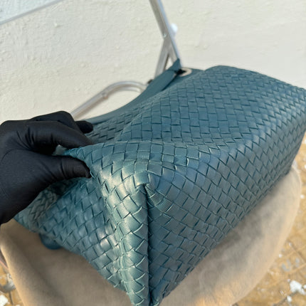 Bottega Veneta Garda Teal Blue Intrecciato Nappa Leather Large 33cm