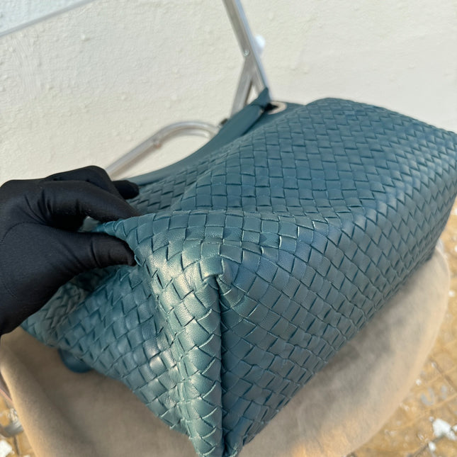 Bottega Veneta Garda Teal Blue Intrecciato Nappa Leather Large 33cm