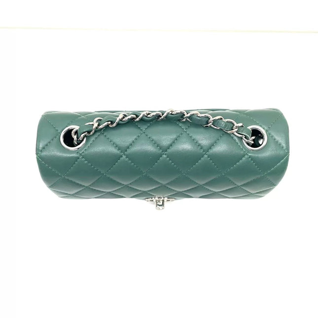 Chanel Classic Flap Mini Rectangular 2019 Green Lambskin Leather Silver Hardware