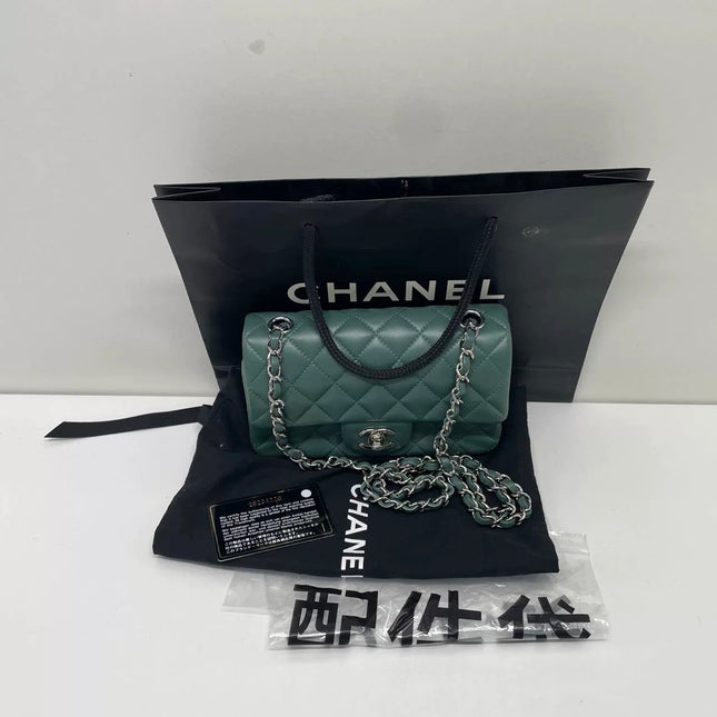 Chanel Classic Flap Mini Rectangular 2019 Green Lambskin Leather Silver Hardware