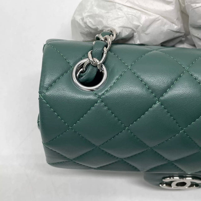 Chanel Classic Flap Mini Rectangular 2019 Green Lambskin Leather Silver Hardware