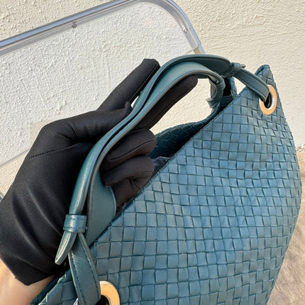 Bottega Veneta Garda Teal Blue Intrecciato Nappa Leather Large 33cm