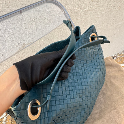 Bottega Veneta Garda Teal Blue Intrecciato Nappa Leather Large 33cm