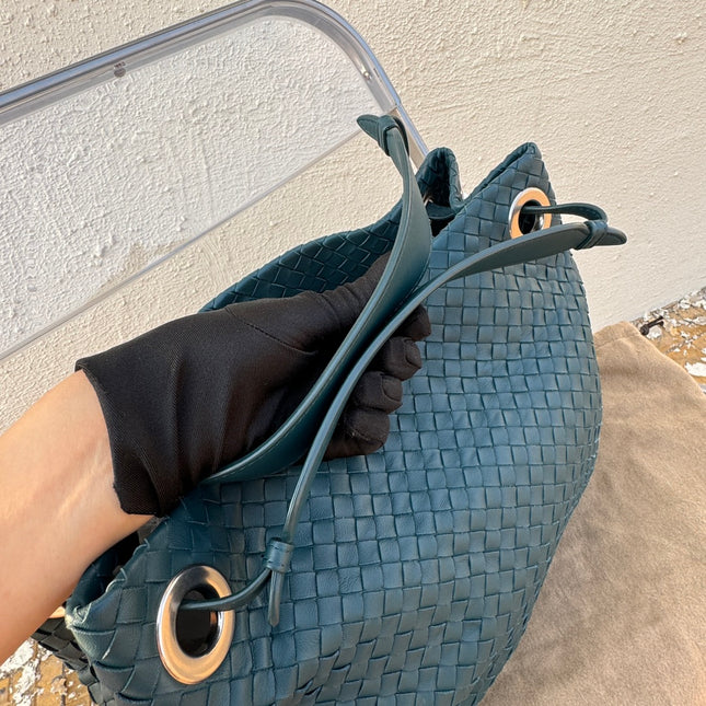 Bottega Veneta Garda Teal Blue Intrecciato Nappa Leather Large 33cm