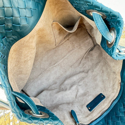 Bottega Veneta Garda Teal Blue Intrecciato Nappa Leather Large 33cm