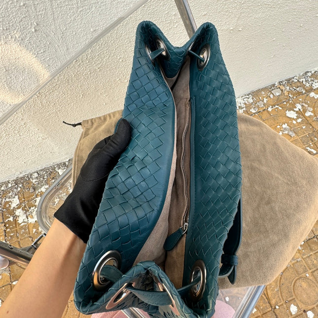Bottega Veneta Garda Teal Blue Intrecciato Nappa Leather Large 33cm
