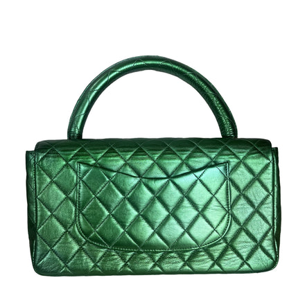 Sold Chanel 1994 Classic Flap Kelly Top Handle Bag Medium Metallic Green Lambskin Leather