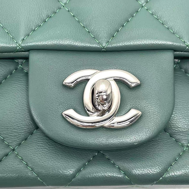 Chanel Classic Flap Mini Rectangular 2019 Green Lambskin Leather Silver Hardware