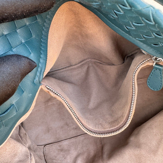 Bottega Veneta Garda Teal Blue Intrecciato Nappa Leather Large 33cm