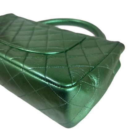 Sold Chanel 1994 Classic Flap Kelly Top Handle Bag Medium Metallic Green Lambskin Leather