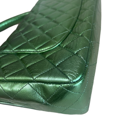 Sold Chanel 1994 Classic Flap Kelly Top Handle Bag Medium Metallic Green Lambskin Leather