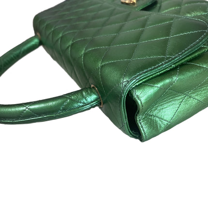 Sold Chanel 1994 Classic Flap Kelly Top Handle Bag Medium Metallic Green Lambskin Leather
