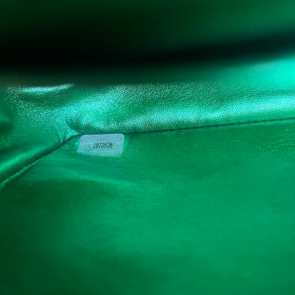 Sold Chanel 1994 Classic Flap Kelly Top Handle Bag Medium Metallic Green Lambskin Leather